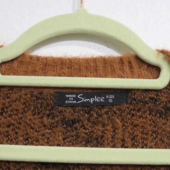 Simplee Brown Houndstooth Fuzzy Oversized Sweater Sz S - Picture 6 of 12